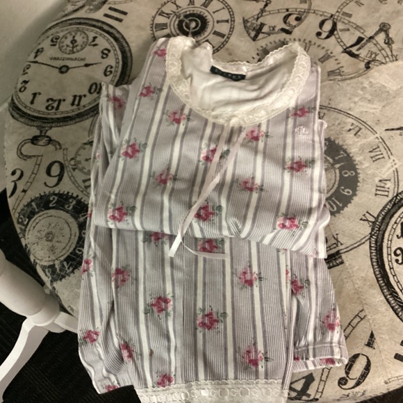 NWOT Lauren Ralph Lauren Sleepwear Pajama Set Size Small Floral GREEN LABEl - Picture 5 of 11